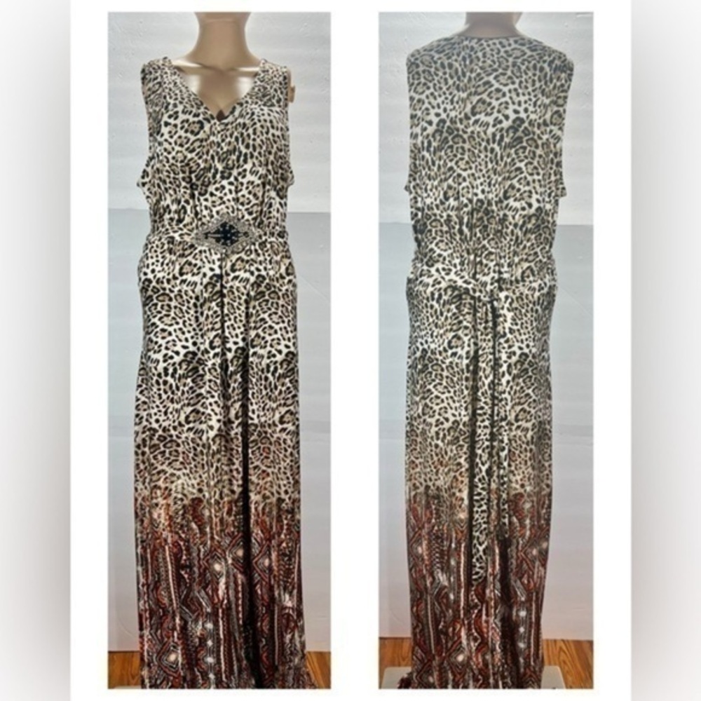 NINA LANARD MAXI DRESS SIZE XL BROWN AND CREAM